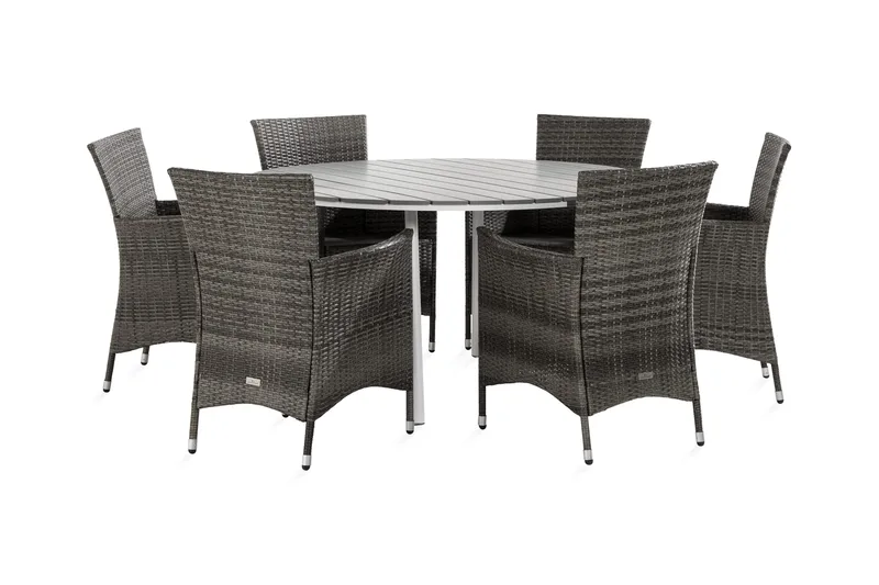 Tunis Matgrupp Utomhus 140 Rund + 6 Thor Fåtölj - Vit/Grå - Products - Utemöbler & utemiljö - Utegrupp - Matgrupp utomhus