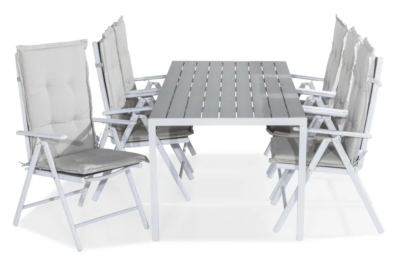 Tunis Matgrupp Utomhus 205x90 + 6 Maggie Positionsstol m Dyna - Vit/Grå/Offwhite - Products - Utemöbler & utemiljö - Utegrupp - Matgrupp utomhus