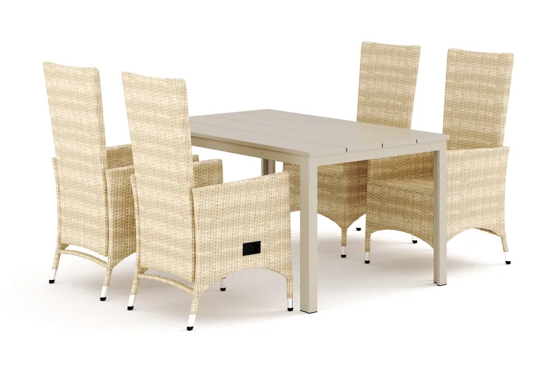 Tunis utomhus matgrupp 140x90 cm med 4 Jenny matstolar, Beige/Beige