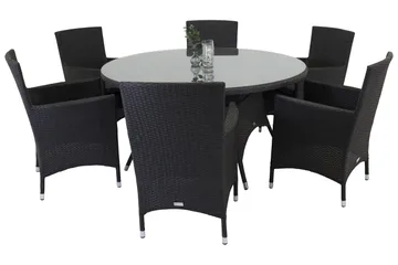 Volta Matgrupp Utomhus 150 cm Rund med 6 Malin Utestolar - Svart - Products - Utemöbler & utemiljö - Utegrupp - Matgrupp utomhus