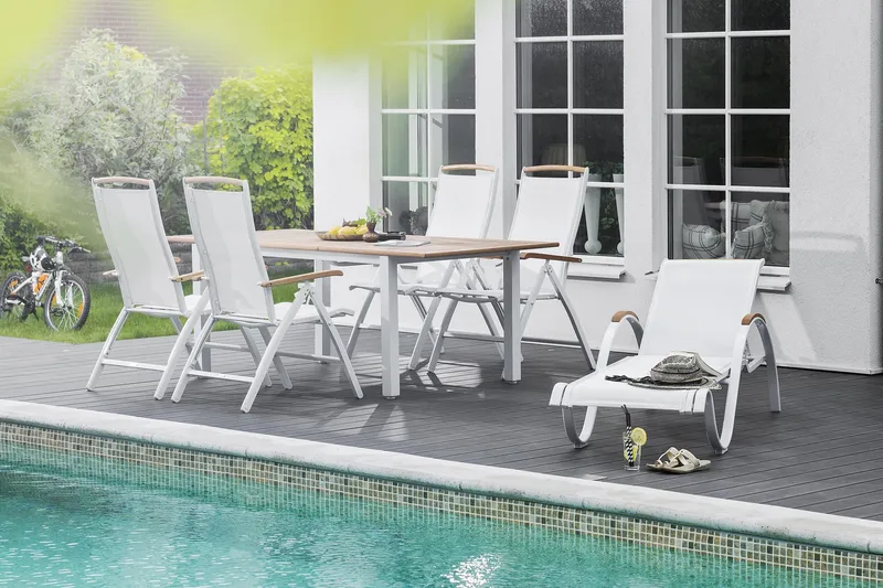 Nydala Solsäng Vit/Teak - Hillerstorp - Products - Utemöbler & utemiljö - Utestol & trädgårdsstol - Solsäng & solvagn