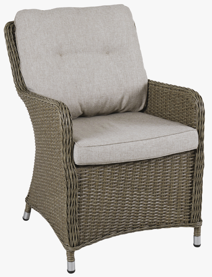 Horna udendrs gruppe; Rundt bord 150 cm med 6 lnestole - Naturrattan