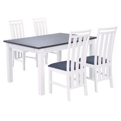 Skagen spisegruppe - Bord inklusiv 4 stk stole - Hvid/mørk egfiner