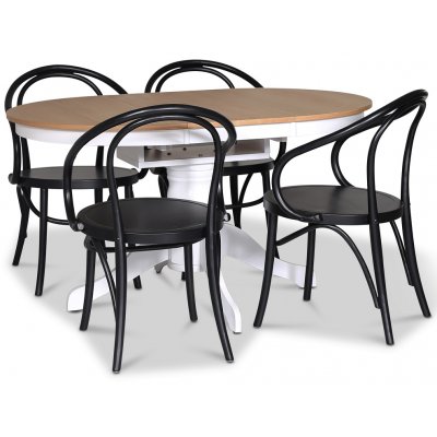 Fitchburg spisebordsst; Ovalt spisebord 106-141 cm - Hvid/Olieret Eg med 4 stk. Danderyd No.30 stole Sort