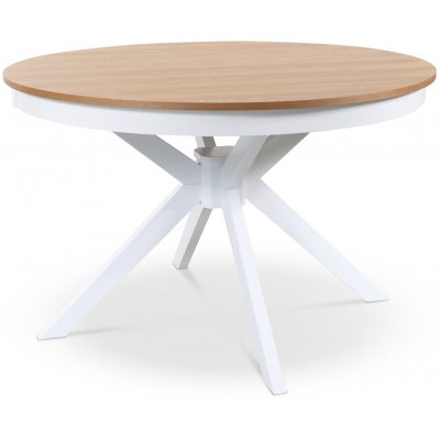 Fitchburg spisebordsst; rundt spisebord 106/141 cm - Hvid/olieret eg med 4 stk. Fr stole med sde i sort PU