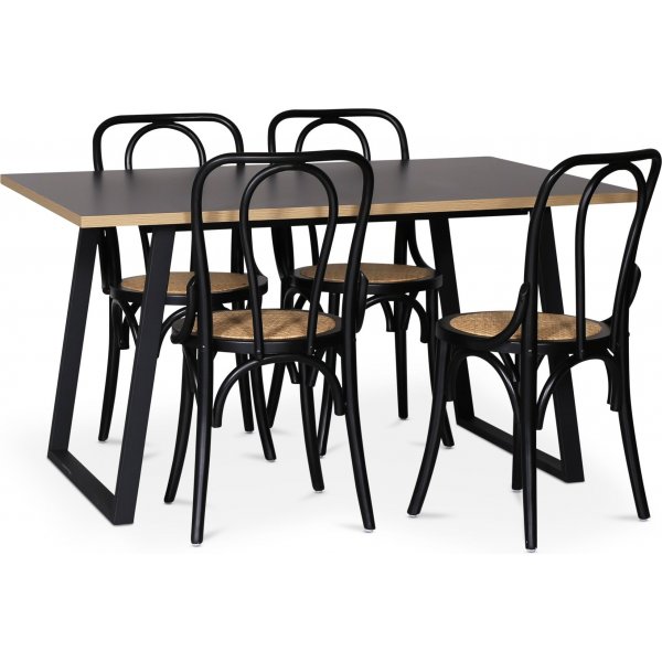 Edge 3.0 spisebordsst 140x90 cm inkl 4 stk. sorte Samset stole i bjet tr - Gr hjtrykslaminat (HPL)