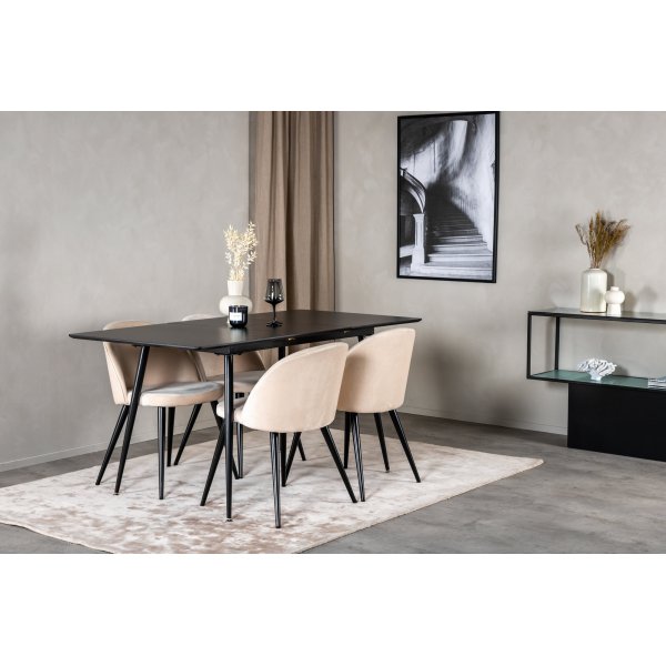 Silar spisestuest med 4 fljlsstole - Sort/Beige