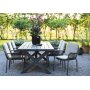 Oxford udendrs spisegruppe; grt bord 220 cm inkl. 6 Lincoln stabelbare stelstole gr/beige