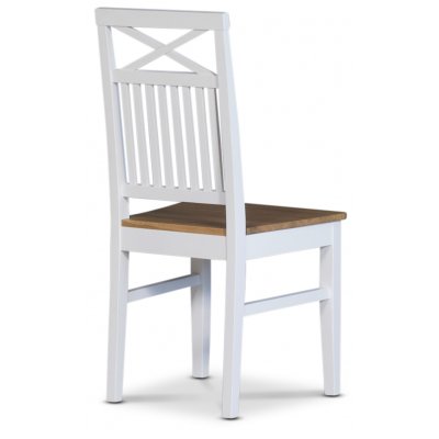 Dalars spisebordsstol med sde i egetr og kryds i ryggen - Hvid/olieret Eg + Mbelfdder