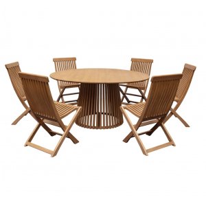 Nord udendrs gruppe; Rundt spisebord 150 cm med 6 stole i eukalyptus