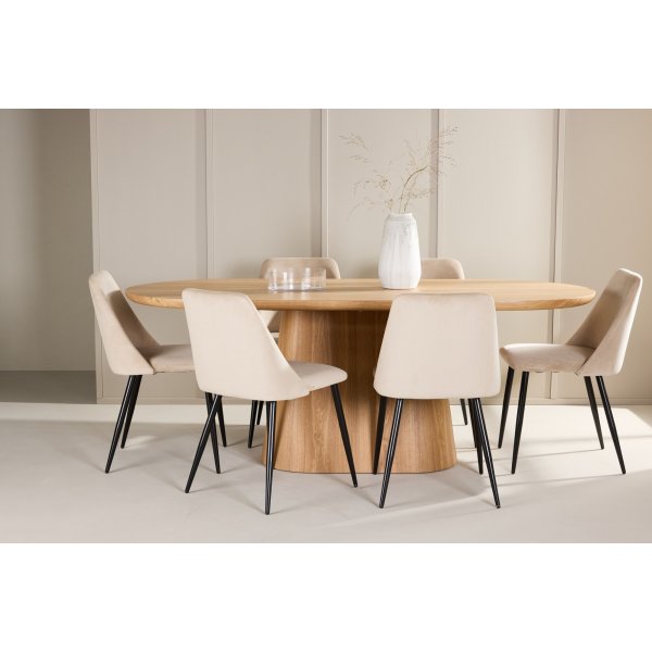 Spisebord Stjrn med 6 natstole - Beige/sort + 4.00 x Mbelfdder