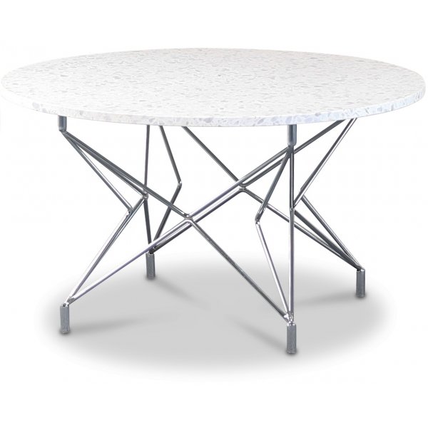 Terrazzo rundt sofabord  80 cm - Bianco Terrazzo & understel Star krom