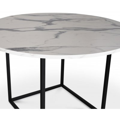Sintorp spisebordsst, rundt spisebord 115 cm inkl 4 stk. Orust sorte pindestole - Hvid marmor (Laminat)