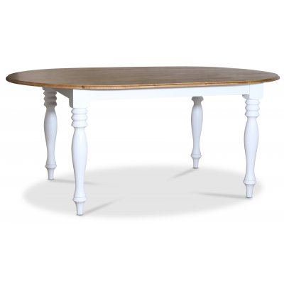 Victoria hvidt ovalt spisebord med brun plade