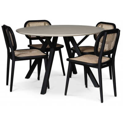Ankara spisebordssæt; rundt spisebord + 4 stk. sorte Siknäs stole
