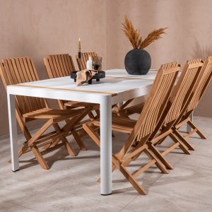 Togo udendrs spisegruppe med 6 Ghana stole - Teak/Hvid