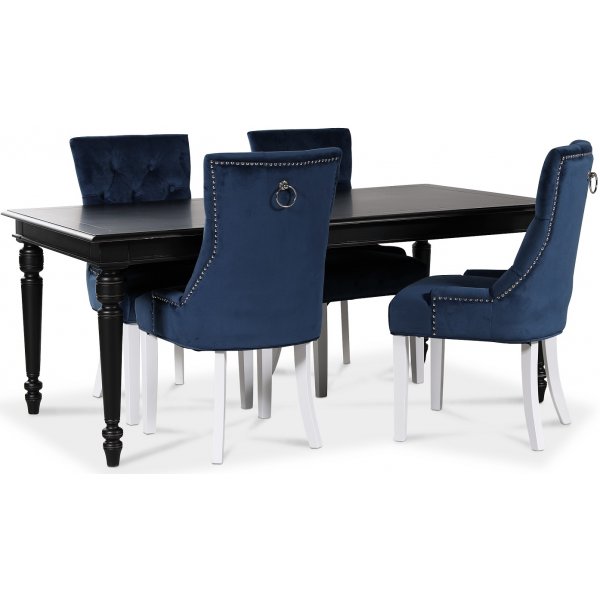 Paris spisegruppe sort bord med 4 stk Tuva Decotique stole i bl fljl