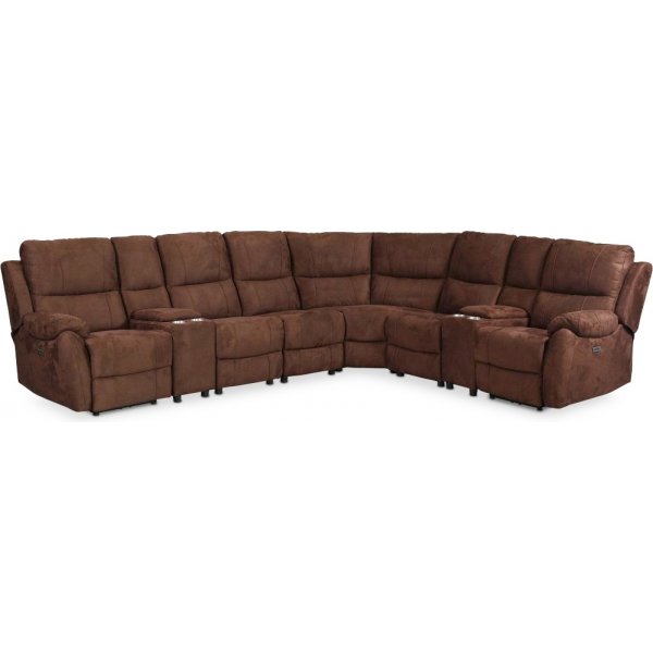 Enjoy Hollywood recliner-hjrnesofa - 6-personers (elektrisk) i brunt mikrofiberstof