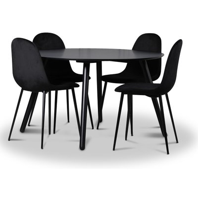 Rosvik spisegruppe, spisebord med 4 stk Carisma fljlsstole - Sort/Sort