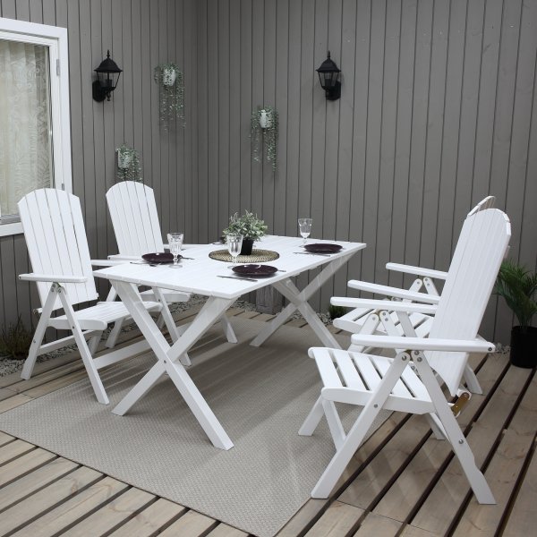 Scottsdale udendrs gruppebord 150 cm inkl. 4 Kungshamn positionsstole - Hvid