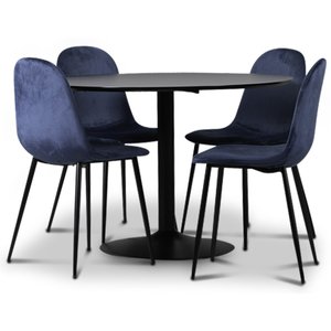 Seat spisegruppe, spisebord med 4 stk Carisma fljlstole - sort / bl + 2.00 x Mbelfdder