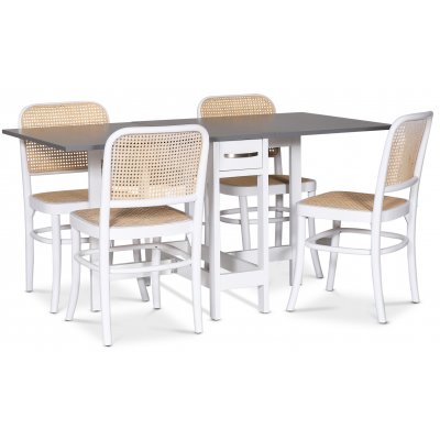 Fr spisebordsst; Fr klapbord Hvid/Gr med 4 stk. Tyko spisebordsstole