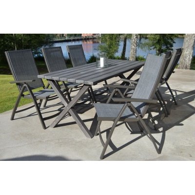Scottsdale udendrs spisebordsst bord 190 cm inkl. 6 stk. Solana positionsstole - Shabby Chic gr + Pletfjerner til mbler