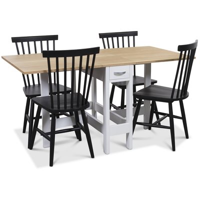 Signum spisegruppe Slagbord hvid/eg med 4 sorte Karl-pløkkestole