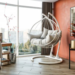 Hanedan hængestol - Hvid + Møbelplejesæt til tekstiler