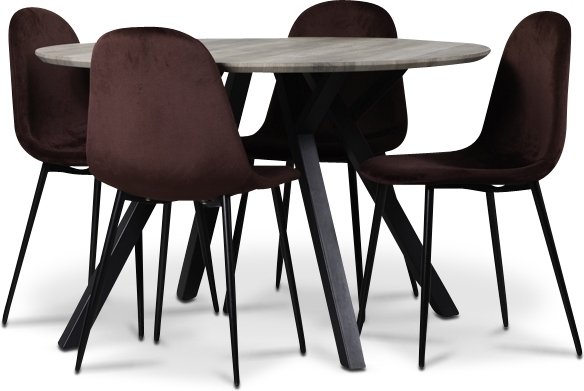 Smokey spisegruppe, rundt spisebord med 4 stk Carisma fljlstole - Bordeaux + 4.00 x Servietringe