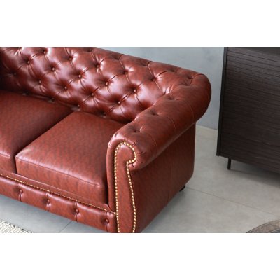 Chesterfield sofa 2-personers i brun PU