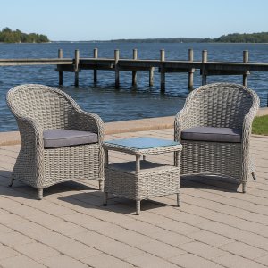 Balkonsæt; 2 stole og bord 48 x 48 cm grå/rattan - Tor/Mercury Balkonsæt; 2 stole og bord 48 x 48 cm grå/rattan - Tor/Mercury