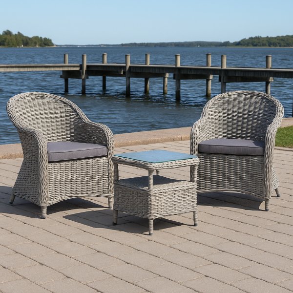 Balkonst; 2 stole og bord 48 x 48 cm gr/rattan - Tor/Mercury