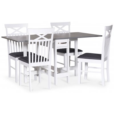 Fr spisebordsst; Fr klapbord Hvid/Gr med 4 stk. Sofiero spisebordsstole