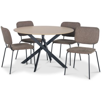 Hogrn spisebordsst 120 cm bord i lyst tr + 4 stk. Lokrume brune stole
