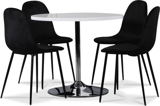 Tiana spisegruppe, rundt spisebord med 4 stk. Carisma fljlsstole - Hvid/Sort