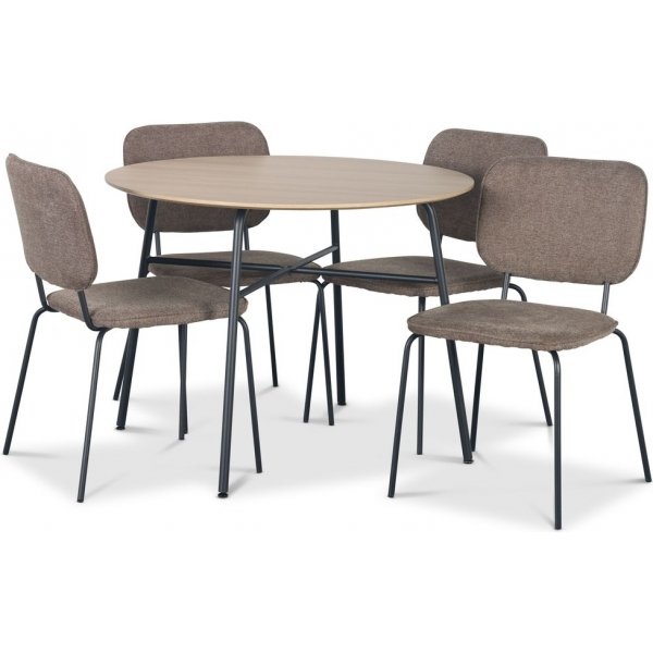 Tofta spisebordsst 100 cm bord i lyst tr + 4 stk. Lokrume brune stole