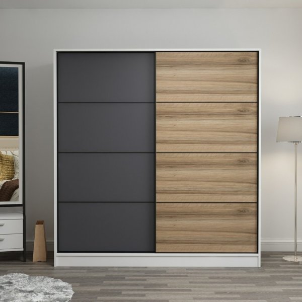 Kapusta garderobe 220x52x210 cm, variant B - Hvid/antracit/brun