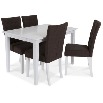 Sandhamn spisegruppe 120 cm bord med 4 Crocket stole i brunt stof