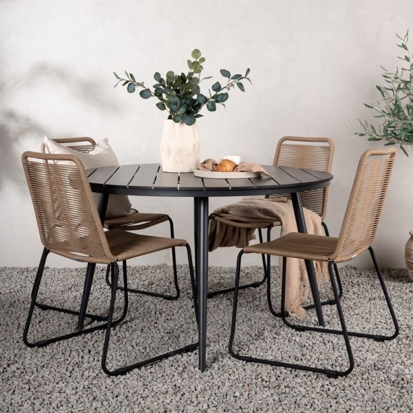 Pause udendrs spisegruppe med 4 Lindos stole - Sort/Latte