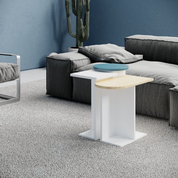Mund bord 51 x 13 cm - Hvid/eg/turkis