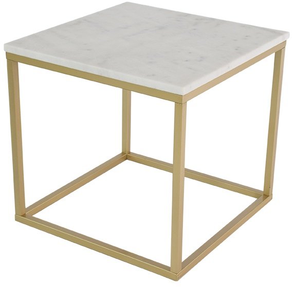 Accentlampebord 50x50 cm - Hvid marmor / messing