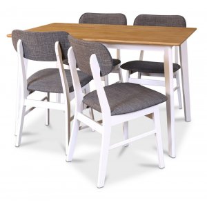 Sarek spisegruppe - Bord inkl. 4 stole - Hvid/eg