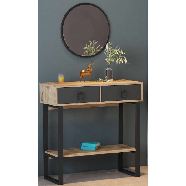Valery sidebord med spejl 90 x 35,3 cm - Antracit/mrkebrun