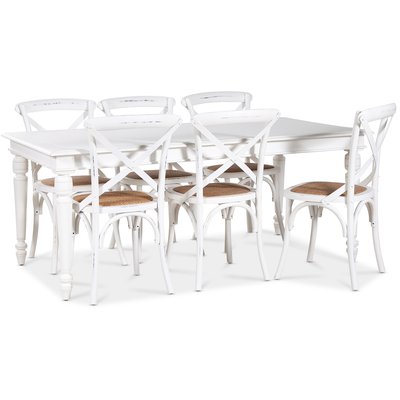 Paris spisegruppe 180 cm bord hvid + 6 stk hvide Gaston spisestole