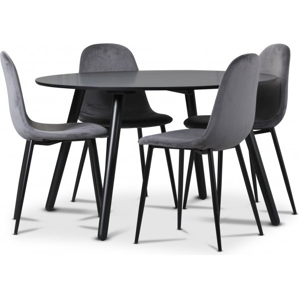 Rosvik spisegruppe, spisebord med 4 stk Carisma fljlstole - gr / sort + 4.00 x Servietringe
