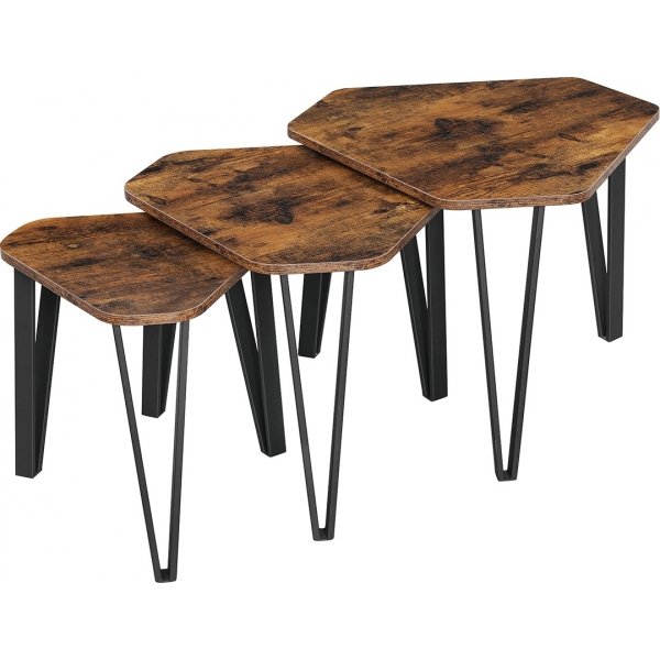 Susannah sofabord, 3 stk, 39,6 x 39,6 | 51,2 x 51,2 | 58,7 x 58,7 cm - Brun/sort