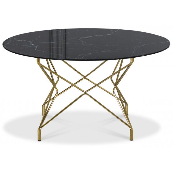 Sofabord Star 90 cm - Sort marmoreret glas / messingfarvet underdel