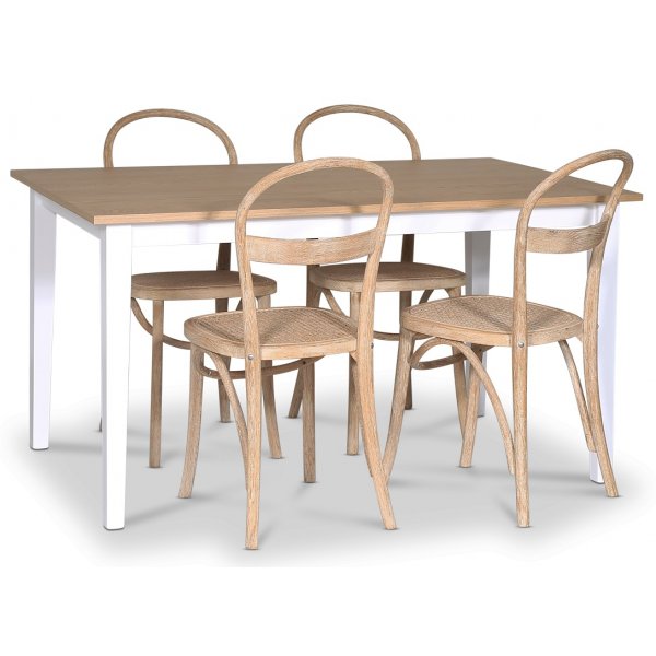 Fr spisebordsst; spisebord 140x90 cm - Hvid / olieret eg med 4 stk. Danderyd No.16 stole Whitewash