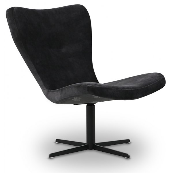 Plettet rd designerlnestol - Mrkegr (Velvet)